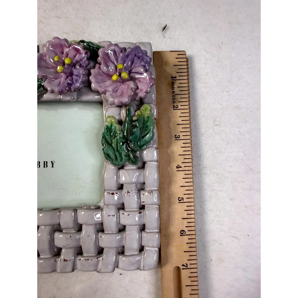 Vintage Lavender Ceramic Floral 4x6 Picture Frame Cottagecore Coquette Chic